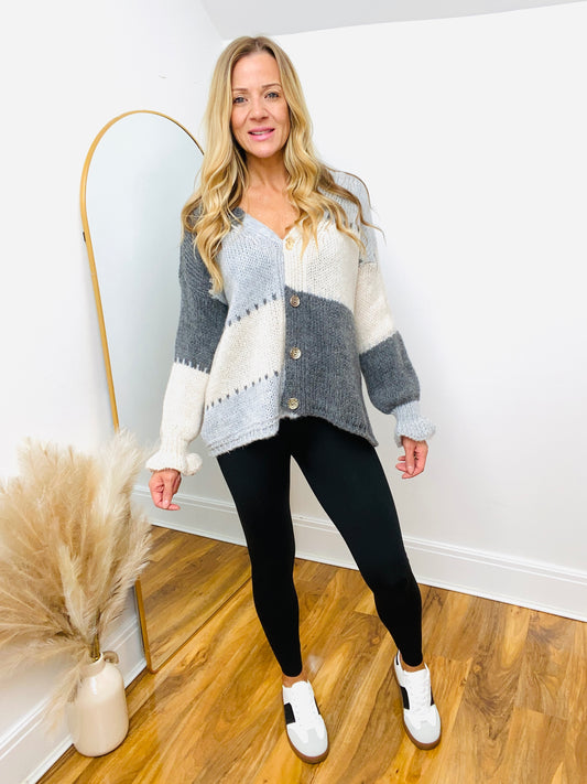CICI - Grey Multi Patch Button Cardigan