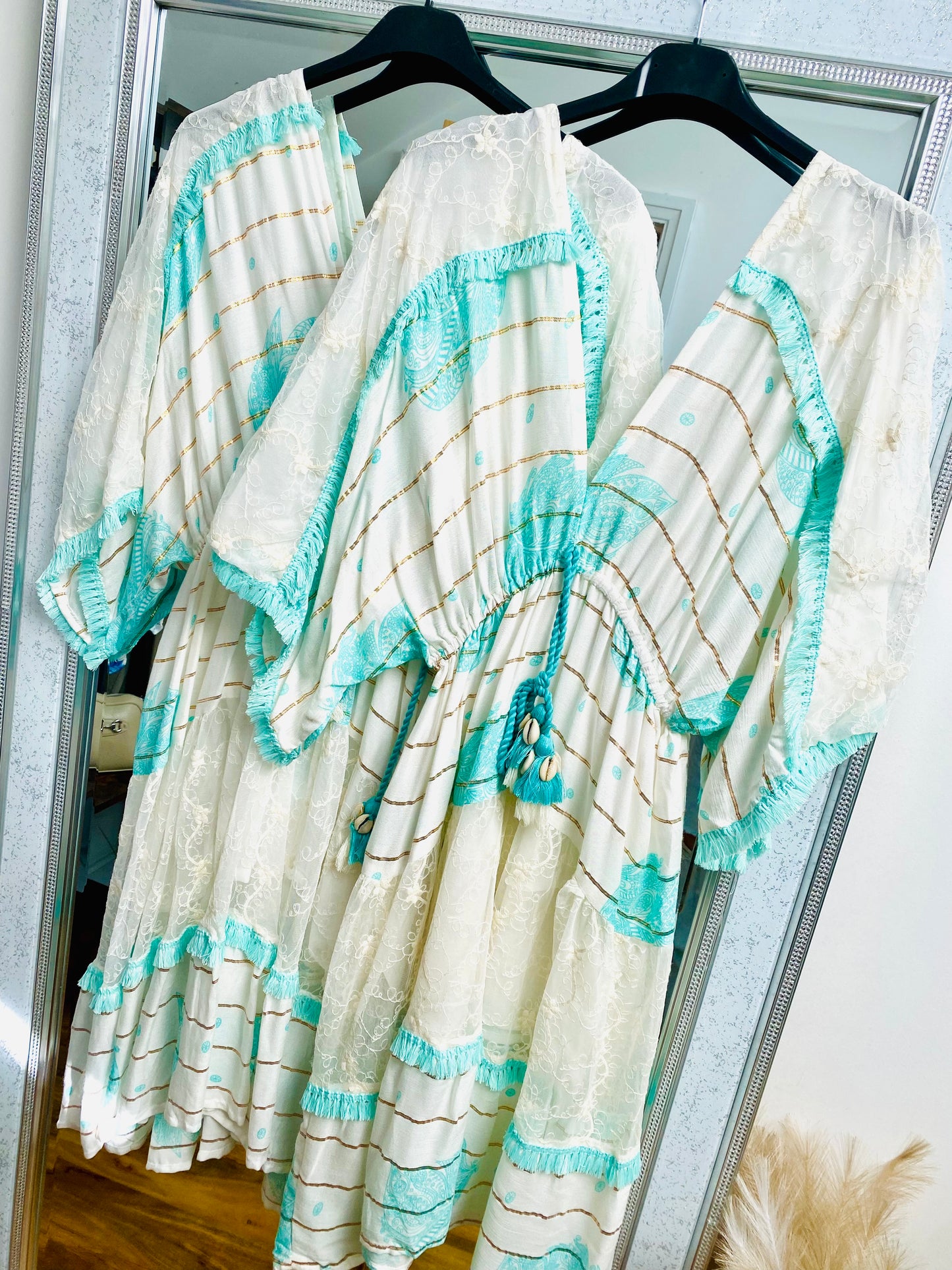 XALIA - Boho Kimono Style Dress In Aqua