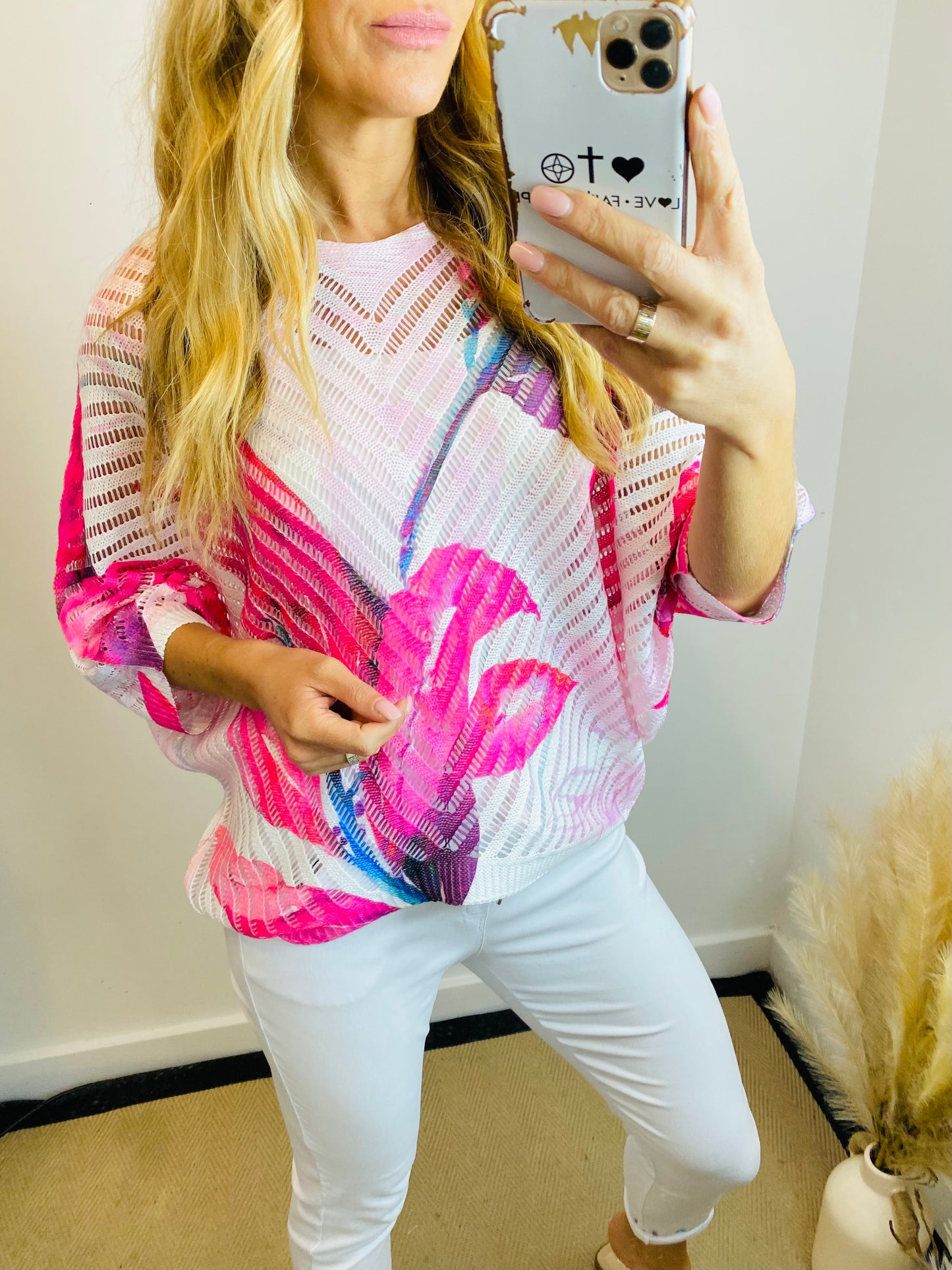 MAPLE - Floral Print Crochet Style Jumper In Fuchsia