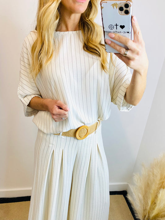 BONNIE - Short Sleeve Pinstripe Top In Cream