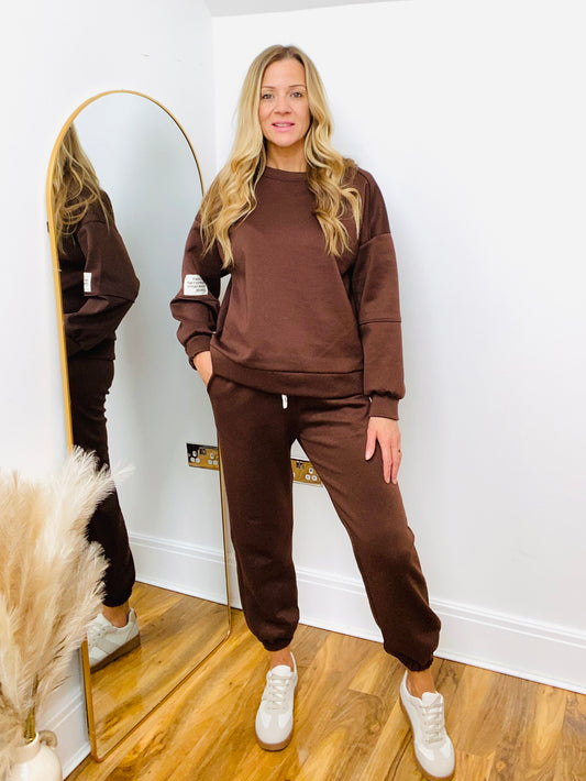 SHELLEY Chocolate Brown Sweatshirt & Cuffed Bottom Jogger Co-ord Set