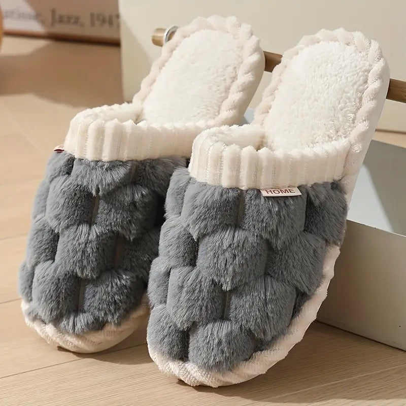 ELSA - Two Tone Fluffy Slipper With Rubber Sole