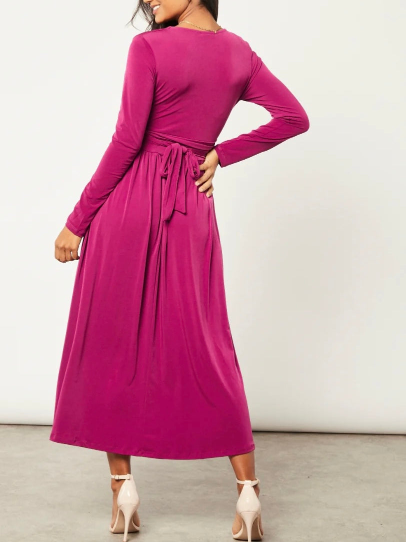 CHERIE - Magenta Wrap Style Maxi Dress