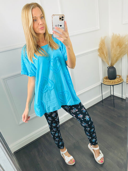 JANIE - Turquoise 3D Heart Top