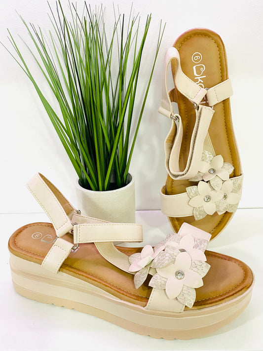 GABON - Beige Flower Platform Sandal