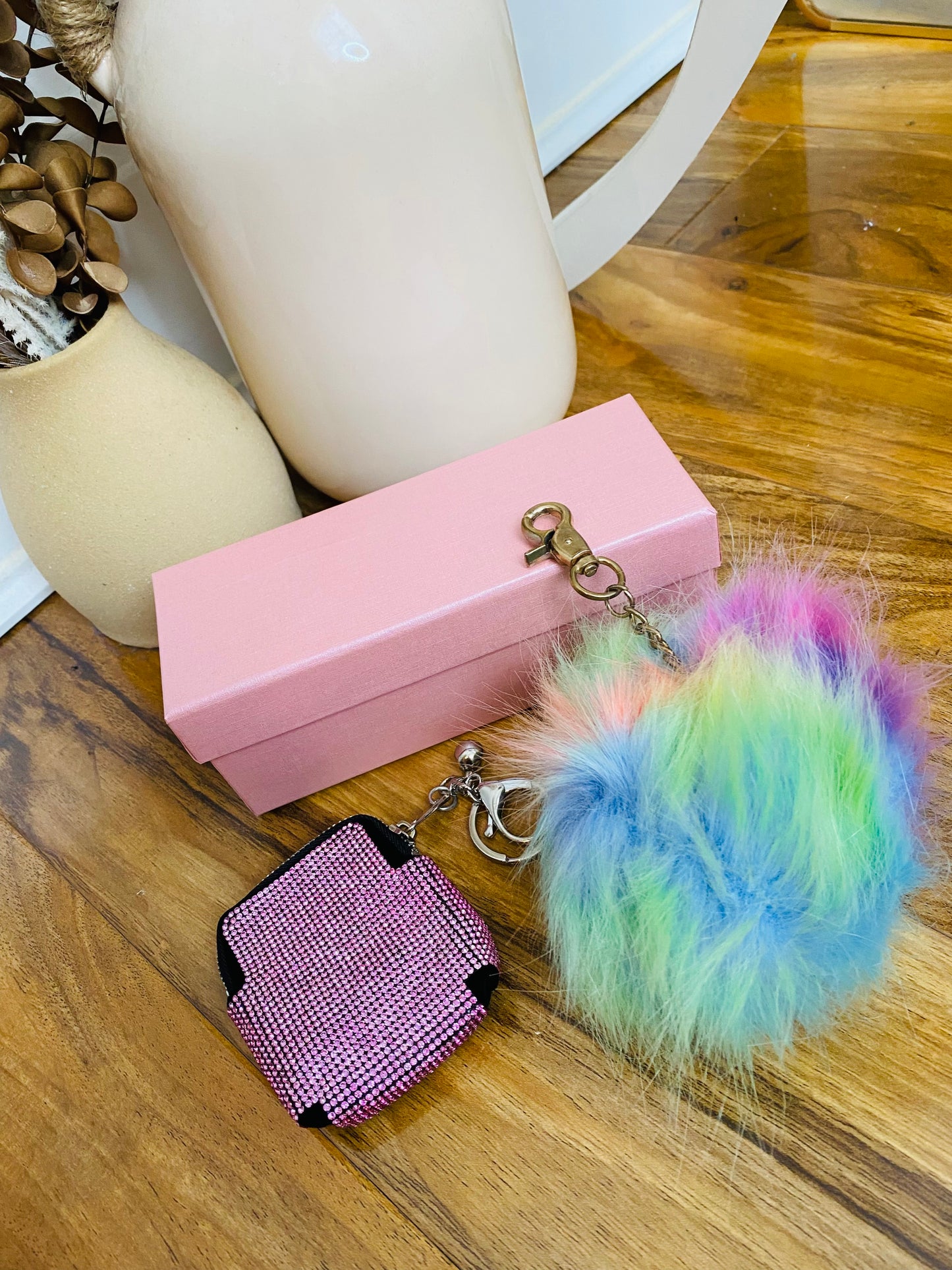 PINK DIAMANTE PURSE / FUR POPM POP / GIFT BOX