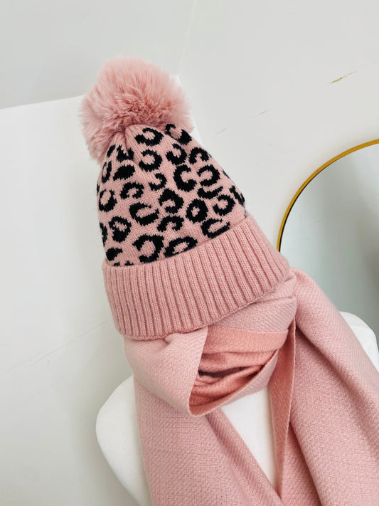 Pink Leopard Fleece Lined Hat