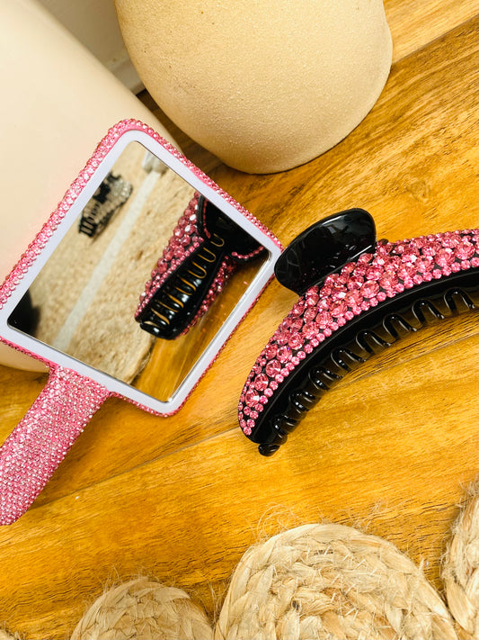 BUNDLE 8 - Pink Diamanté Mirror & Claw Clip