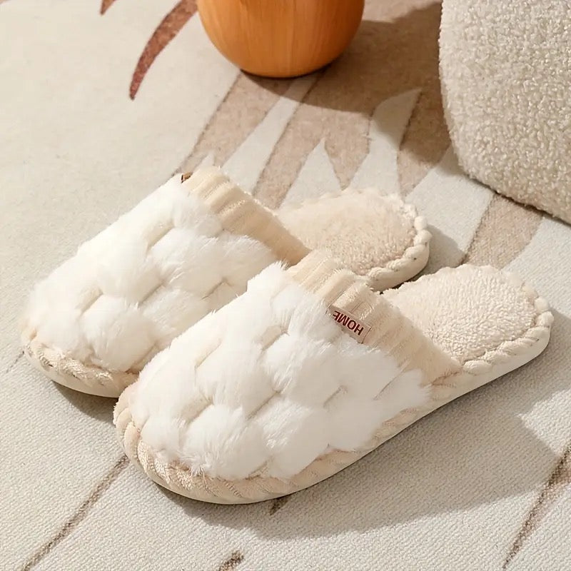 ELSA - Two Tone Fluffy Slipper With Rubber Sole
