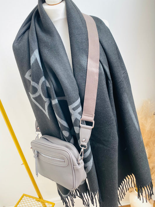 BUNDLE 18 - Grey Crossbody & Grey & Black Two Tone Scarf