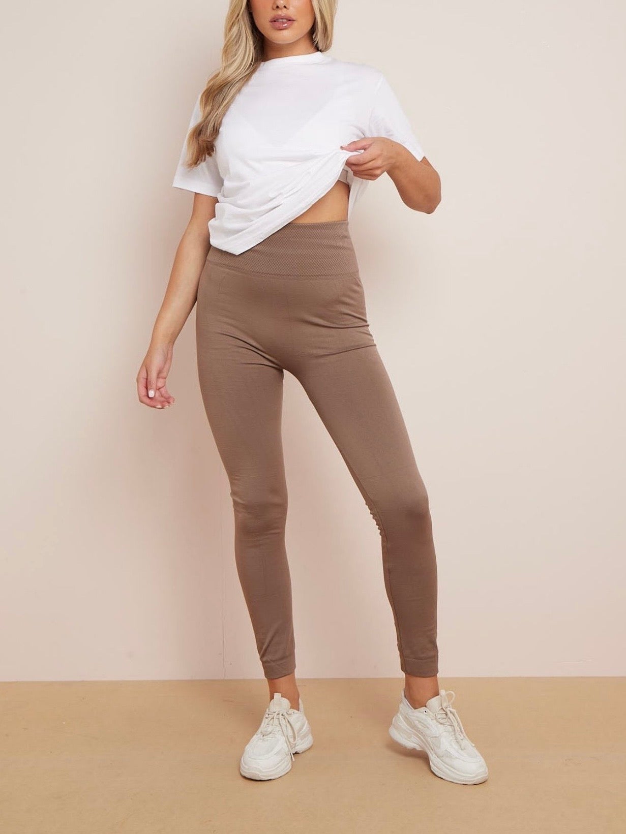 ORLA - Fleecy Full Length Leggings In Taupe