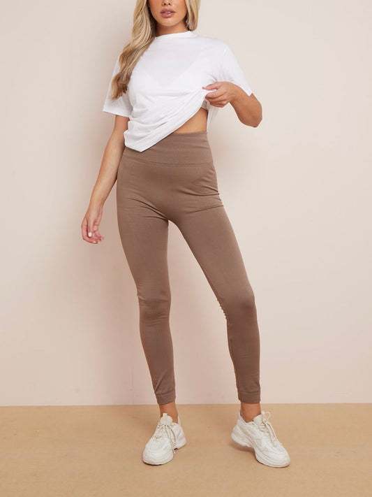 ORLA - Fleecy Full Length Leggings In Taupe