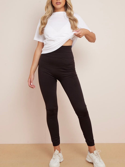 ORLA - Fleecy Full Length Leggings In Brown