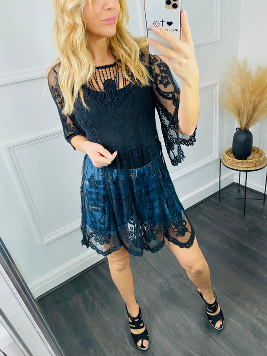 JOLIE - Black Sheer Lace Cover Up Tunic