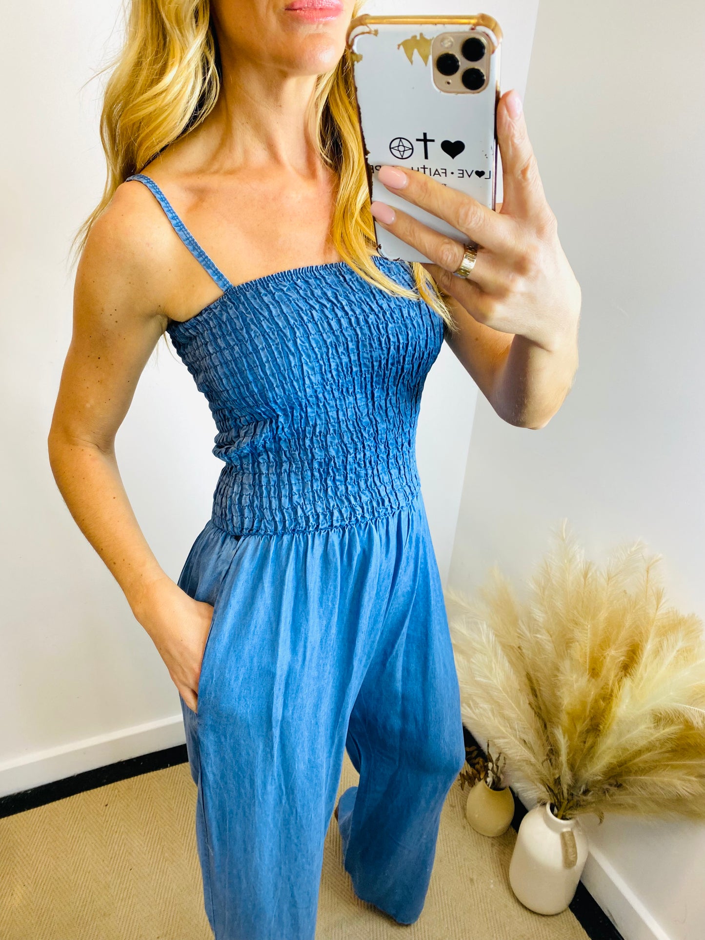 MICH - Bardot Denim Jumpsuit