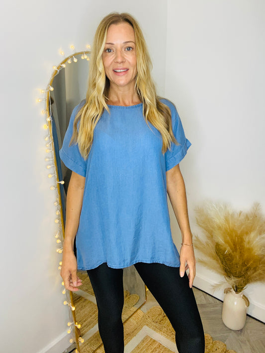ZANTHIE - Soft Denim Drop Shoulder Top (CLEARANCE)