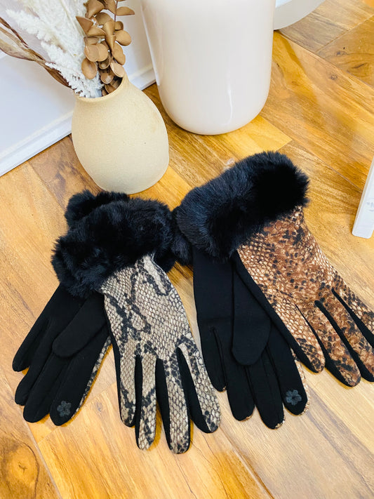 SNAKESKIN FUR CUFF GLOVES