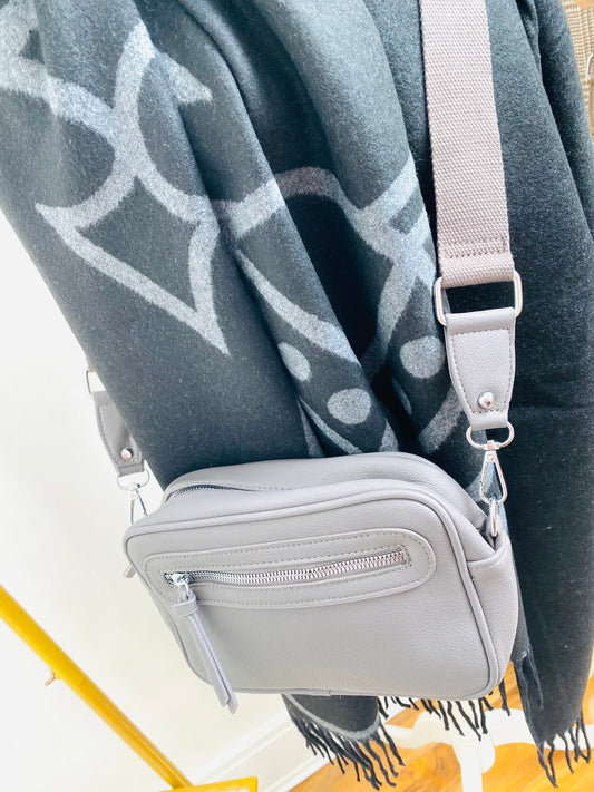 BUNDLE 18 - Grey Crossbody & Grey & Black Two Tone Scarf