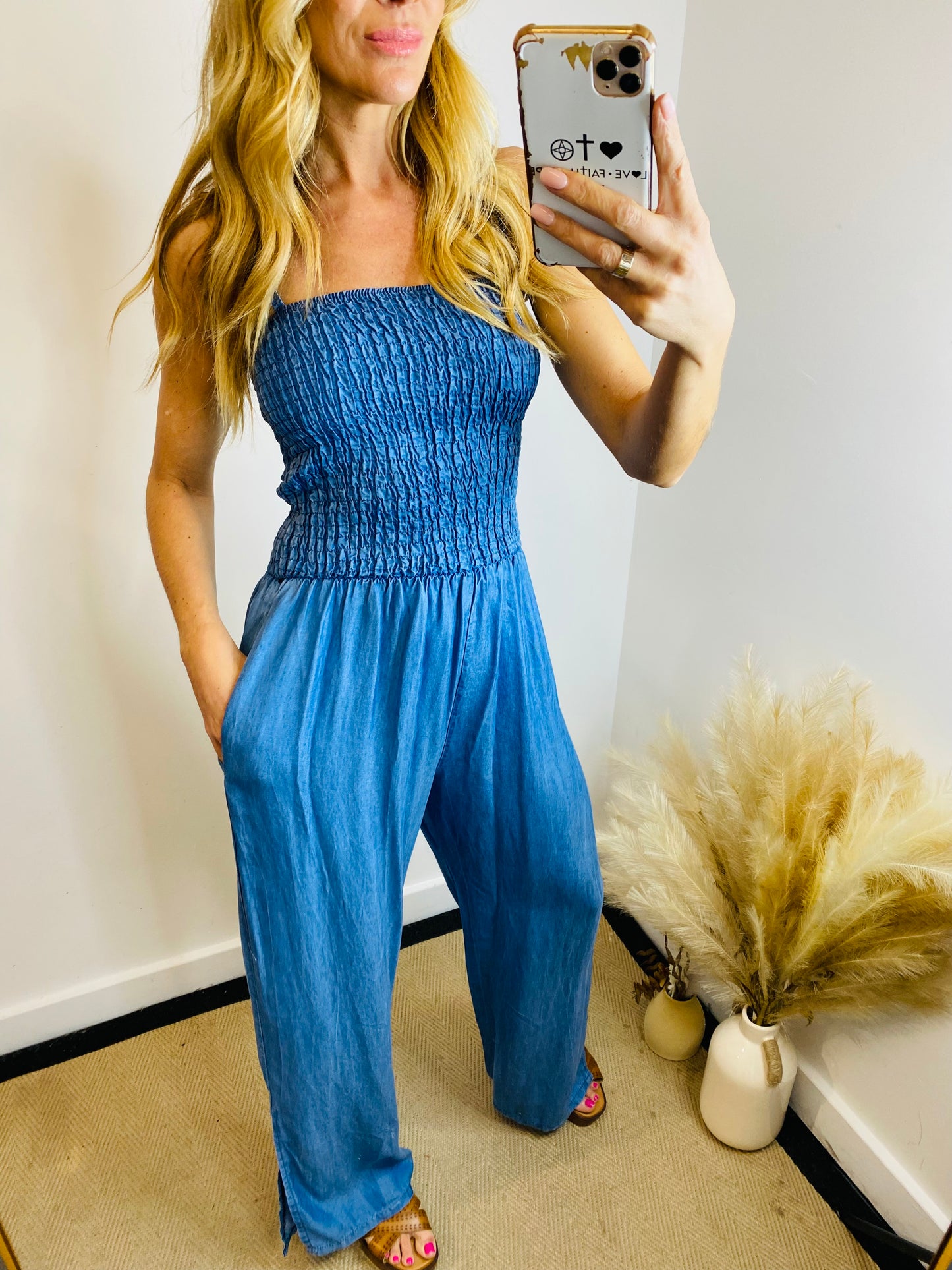 MICH - Bardot Denim Jumpsuit