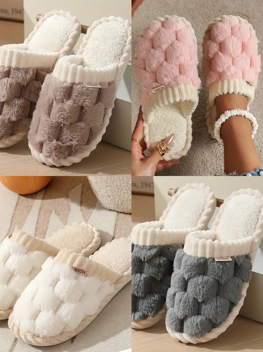 ELSA - Two Tone Fluffy Slipper With Rubber Sole