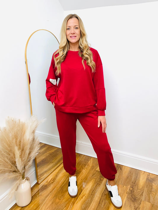 SHELLEY Wine Red Sweatshirt & Cuffed Bottom Jogger Co-ord Set