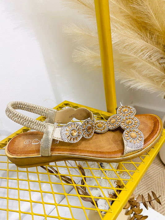 INDIA - Diamante Elastic Strap Sandal In Gold