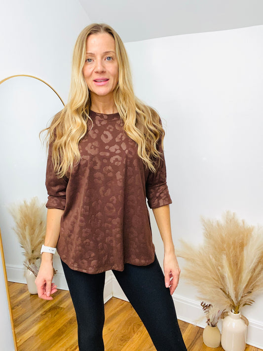 BROWN VELVET ANIMAL PRINT TOP