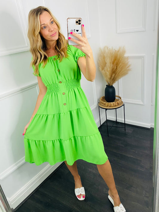 IREE - Green Panelled Plain Dress