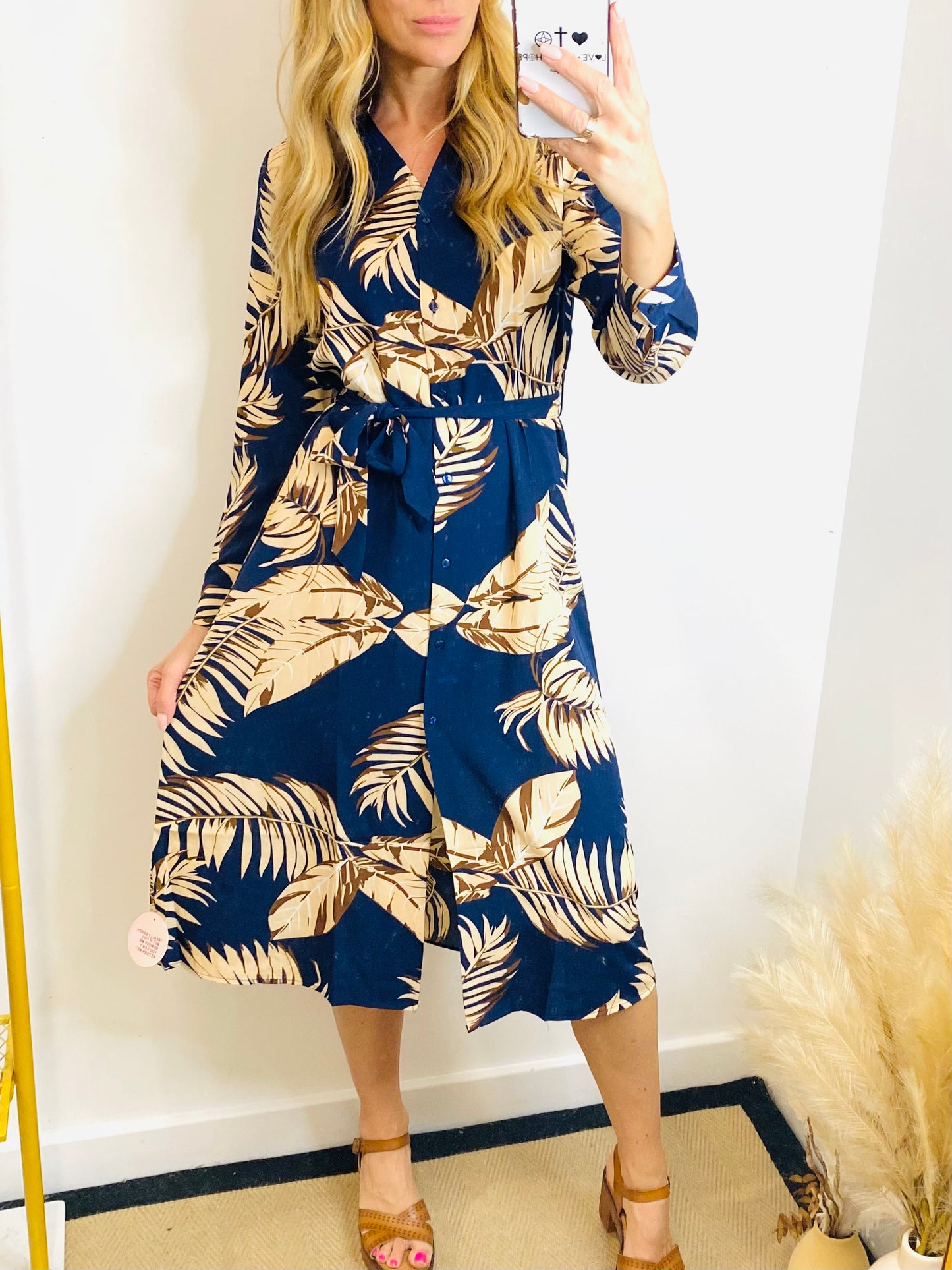 MIA - Tropical Print Midi Shirt Dress In Navy (CLEARANCE)