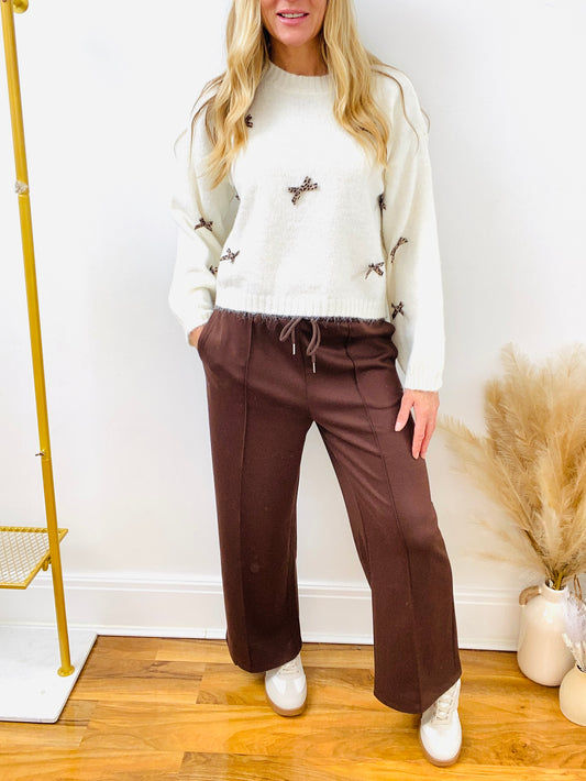 BEAU - Ivory Leopard Print Bow Wool Jumper By Wild Flower