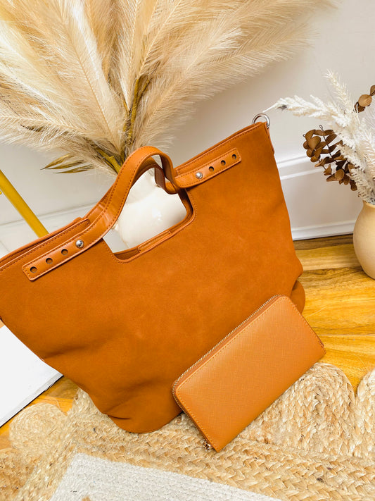 BUNDLE 14 - Tan Faux Suede Tote Bag & Tan Faux Leather Purse