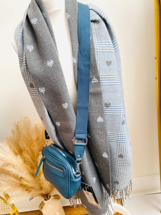 BUNDLE 20 - Blue Crossbody & Blue & Cream Heart Scarf