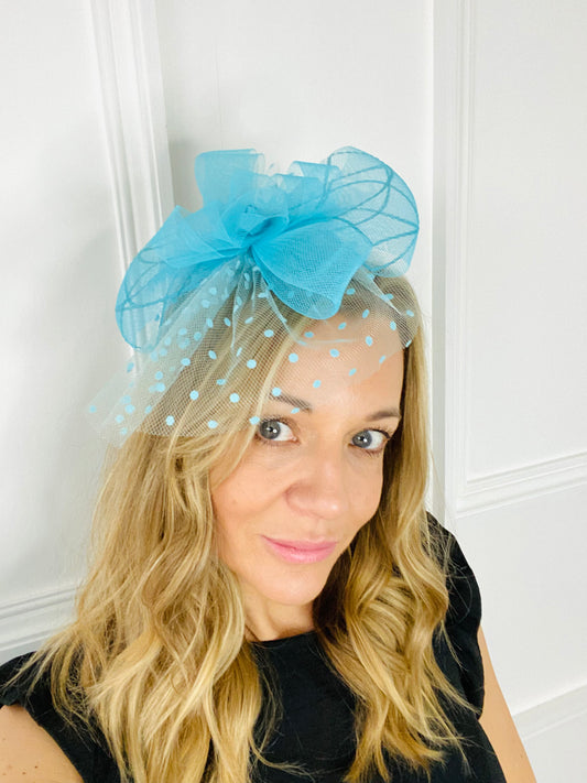 FASCINATOR - Turquoise Polka Dot Rose